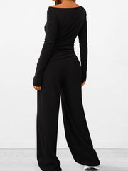 Round-Neck Long-Sleeve Top and Pants Set
