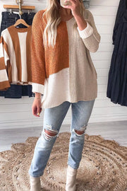 Color-Block Knit V-Neck Relaxed Sweater