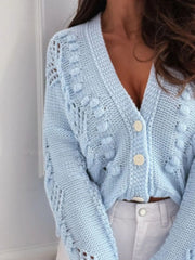 Openwork Button-Up V-Neck Cardigan