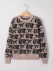Bows & Horseshoes Pattern Round-Neck Sweater