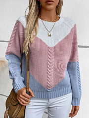 Color-Block Round-Neck Long-Sleeve Sweater