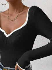 Contrast Trim Long-Sleeve Knit Top