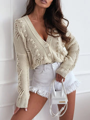 Openwork Button-Up V-Neck Cardigan
