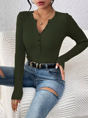 Rib-Knit Button-Front Knit Top