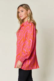 Printed Smocked Long-Sleeve Blouse - Plus Size