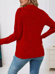 Long-Sleeve Diamond Eyelet Knit Top