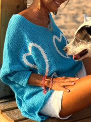 Heart V-Neck Drop-Shoulder Sweater