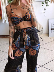 Boho Butterfly Print Top and Pants Set