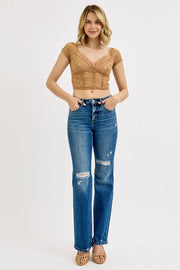 RISEN Tummy Control High-Rise Straight Distressed Jeans - Plus Size