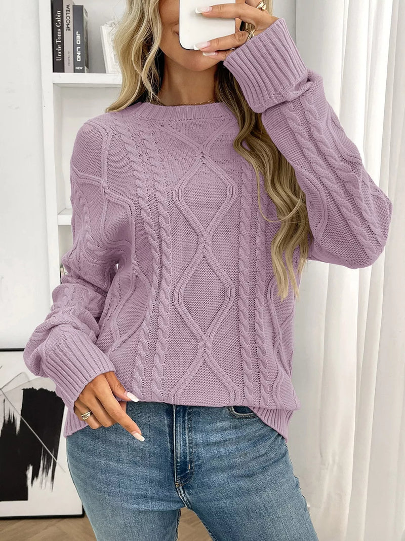Cable Knit Round-Neck Sweater