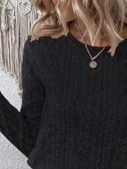 Eyelet Round-Neck Long-Sleeve Blouse - Plus Size