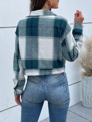 Plaid Button-Up Drop-Shoulder Cropped Jacket
