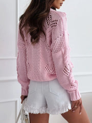 Openwork Button-Up V-Neck Cardigan