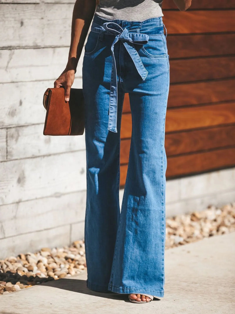 High-Waist Tie-Front Flare Jeans