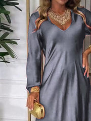 V-Neck Long-Sleeve Midi Dress - Plus Size