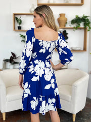 Floral Ruffle Hem Smocked Dress Pocketed - Plus Size