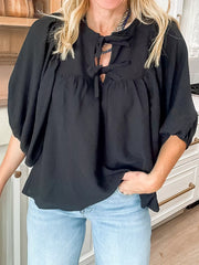 Bow Tie Neck 3/4-Sleeve Blouse