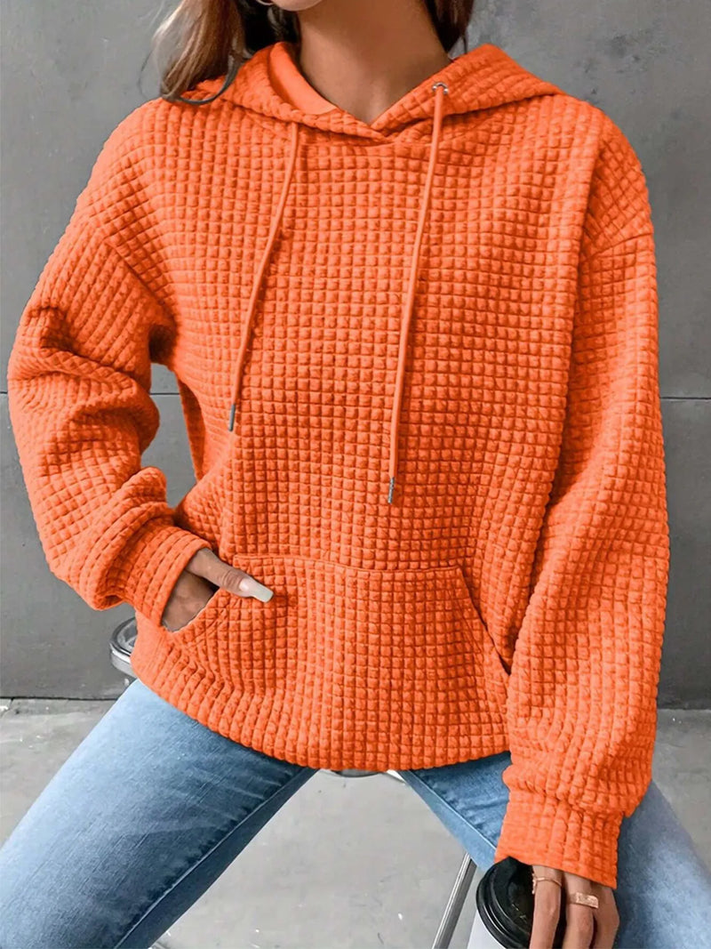 Waffle Knit Drawstring Long Sleeve Hoodie