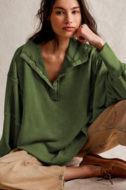 Exposed Seam Side Slit Long-Sleeve Sweatshirt