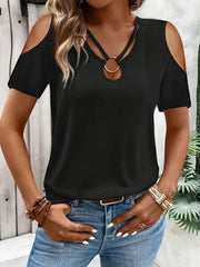 Cold-Shoulder Tee with Metal Ring Detail
