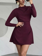 Mock-Neck Long-Sleeve Mini Dress