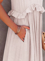 Ruffled Sleeveless Tiered Maxi Dress Pocketed