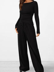 Round-Neck Long-Sleeve Top and Pants Set