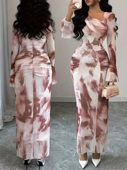 Asymmetrical Neck Long-Sleeve Maxi Dress