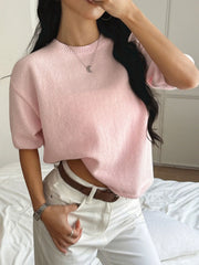Ribbed Hem Round-Neck Sweater