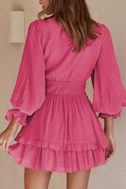 Tie-Front Ruffle Mini Dress with Smocked Wiast
