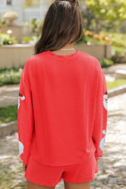 Sequin Santa Round-Neck Long-Sleeve Top and Shorts Set