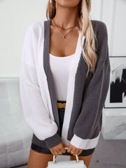 Color-Block Open-Front Knit Cardigan