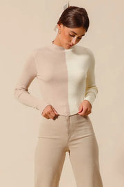 SO ME Color-Block Fitted Crop Sweater Top