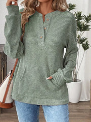 Ribbed Button Detail Long-Sleeve Tee