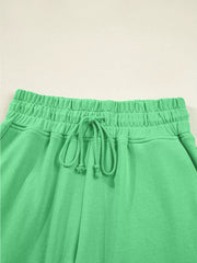 Drop-Shoulder Puff Sleeve Crop Top and Drawstring Wide-Leg Pants Set