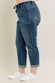 Judy Blue HW Vintage Wash Jeans W/ Drawstring - Plus Size