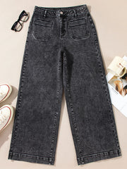 High-Waist Wide-Leg Washed Jeans