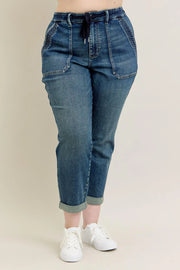 Judy Blue HW Vintage Wash Jeans W/ Drawstring - Plus Size