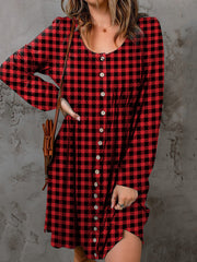 Plaid Round-Neck Long-Sleeve Magic Dress - Plus Size