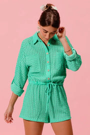 SO ME Textured Knit Button-Front Romper