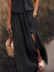 Round-Neck Sleeveless Slit Maxi Dress - Plus Size