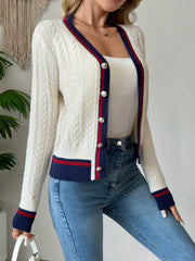 Contrast Trim Cable Knit Cardigan
