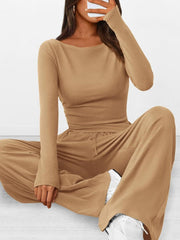 Round-Neck Long-Sleeve Top and Pants Set
