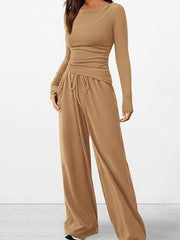 Round-Neck Long-Sleeve Top and Pants Set