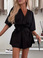 Surplice Tie Waist Romper - Plus Size