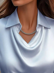 Satin Cowl Neck Long-Sleeve Blouse - Plus Size