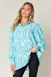 Printed Smocked Long-Sleeve Blouse - Plus Size