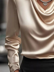 Satin Cowl Neck Long-Sleeve Blouse - Plus Size