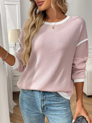 Rib-Knit Contrast Trim Sweater