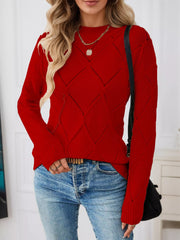 Long-Sleeve Diamond Eyelet Knit Top